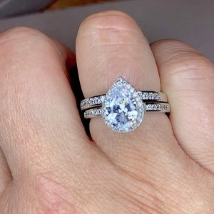 NEW Set Pear Shaped Ring & band ring luxury style party ice glitz glam bridal